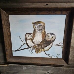Charming‎ Owl Family Painting in Wooden Frame